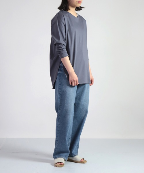 OWLEYE by domingo（アウルアイ バイドミンゴ）の「[ OWLEYE by domingo / アウルアイ ] 60/- シルケットスムースラウンドプルオーバー（スウェット・レディース・グレイッシュベージュ/ブルーグレー/ホワイト・FREE）」の4枚目の写真