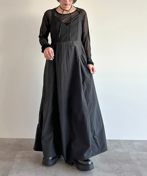 apres jour mignon(アプレジュールミニョン)の「ナイロン異素材キャミワンピース【ZOZOTOWN限定アイテム】(ワンピース・レディース・ネイビー/ブラック・MEDIUM/SMALL/X-LARGE)」の10枚目の写真