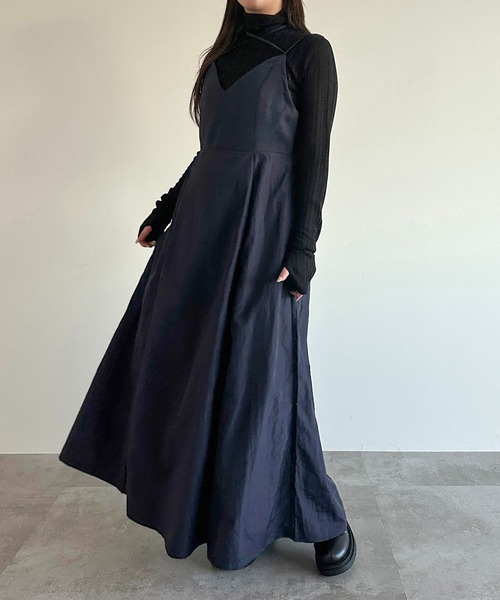 apres jour mignon(アプレジュールミニョン)の「ナイロン異素材キャミワンピース【ZOZOTOWN限定アイテム】(ワンピース・レディース・ネイビー/ブラック・MEDIUM/SMALL/X-LARGE)」の3枚目の写真