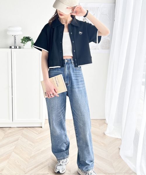 classicalelf（クラシカルエルフ）の「大人レディな正統派。胸刺繍ワッフル短丈ポロカーデ（ポロシャツ・レディース・ブラック/オレンジ/ホワイト/ベージュ・LARGE/MEDIUM/SMALL/X-LARGE）」の17枚目の写真