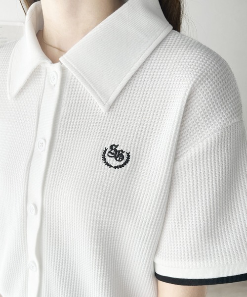classicalelf（クラシカルエルフ）の「大人レディな正統派。胸刺繍ワッフル短丈ポロカーデ（ポロシャツ・レディース・ブラック/オレンジ/ホワイト/ベージュ・LARGE/MEDIUM/SMALL/X-LARGE）」の19枚目の写真