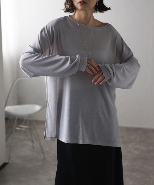 Bonjour Sagan(ボンジュールサガン)の「フライスシアーカットソー(Tシャツ/カットソー・レディース・ブラック/ライトグレー/ホワイト/ライトイエロー・FREE)」の4枚目の写真