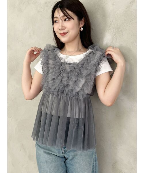 MERCURYDUO（マーキュリーデュオ）の「エンブロイダリーワンポイントロゴTシャツ（Tシャツ/カットソー・レディース・ブラック/レッド/オフホワイト・FREE）」の11枚目の写真