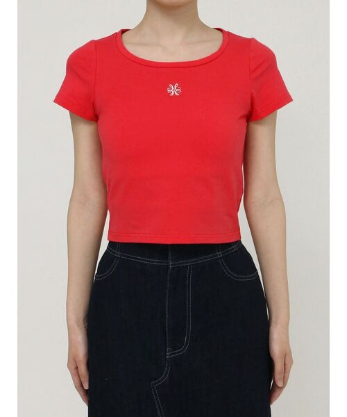 MERCURYDUO（マーキュリーデュオ）の「エンブロイダリーワンポイントロゴTシャツ（Tシャツ/カットソー・レディース・ブラック/レッド/オフホワイト・FREE）」の12枚目の写真