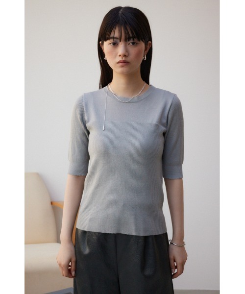 AZUL by moussy（アズールバイマウジー）の「シアー切替5分袖リブニットトップス（Tシャツ/カットソー・レディース・ブルー/ブラック/ライトグレー・FREE）」の17枚目の写真