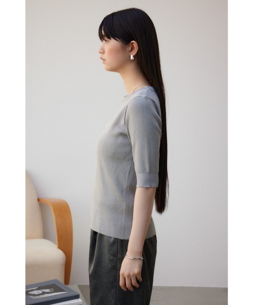 AZUL by moussy（アズールバイマウジー）の「シアー切替5分袖リブニットトップス（Tシャツ/カットソー・レディース・ブルー/ブラック/ライトグレー・FREE）」の18枚目の写真