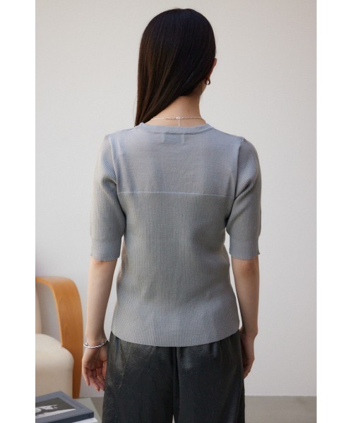 AZUL by moussy（アズールバイマウジー）の「シアー切替5分袖リブニットトップス（Tシャツ/カットソー・レディース・ブルー/ブラック/ライトグレー・FREE）」の19枚目の写真