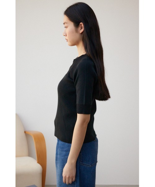 AZUL by moussy（アズールバイマウジー）の「シアー切替5分袖リブニットトップス（Tシャツ/カットソー・レディース・ブルー/ブラック/ライトグレー・FREE）」の8枚目の写真