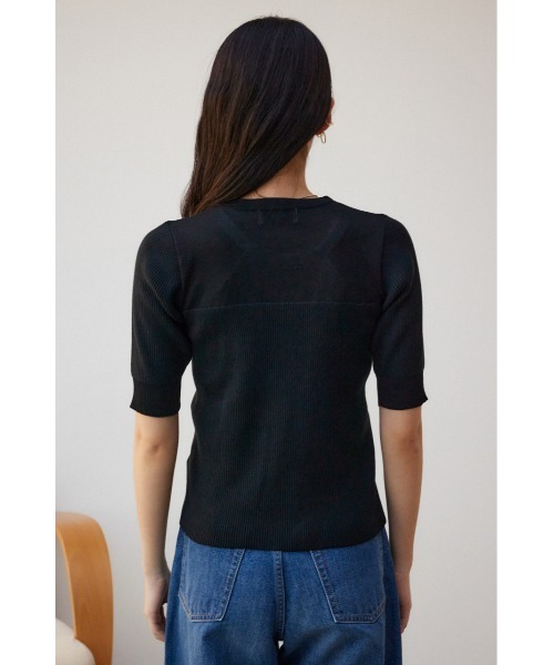 AZUL by moussy（アズールバイマウジー）の「シアー切替5分袖リブニットトップス（Tシャツ/カットソー・レディース・ブルー/ブラック/ライトグレー・FREE）」の9枚目の写真