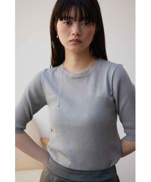 AZUL by moussy（アズールバイマウジー）の「シアー切替5分袖リブニットトップス（Tシャツ/カットソー・レディース・ブルー/ブラック/ライトグレー・FREE）」の14枚目の写真