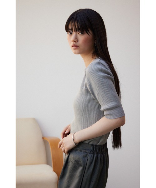AZUL by moussy（アズールバイマウジー）の「シアー切替5分袖リブニットトップス（Tシャツ/カットソー・レディース・ブルー/ブラック/ライトグレー・FREE）」の15枚目の写真