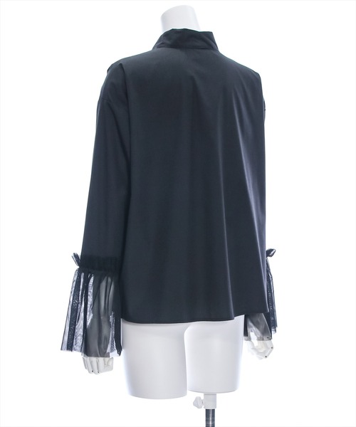 clear（クリア）の「≪再入荷≫袖口チュール切替リボンブラウス[着回し力抜群 ガーリー]（シャツ/ブラウス・レディース・ブラック/オフホワイト・F）」の5枚目の写真