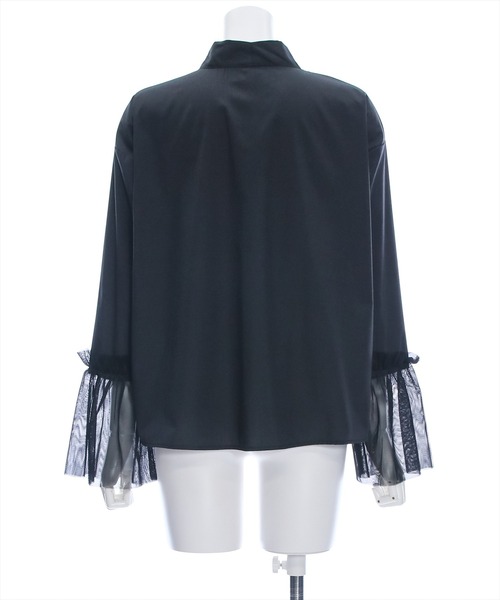 clear（クリア）の「≪再入荷≫袖口チュール切替リボンブラウス[着回し力抜群 ガーリー]（シャツ/ブラウス・レディース・ブラック/オフホワイト・F）」の6枚目の写真