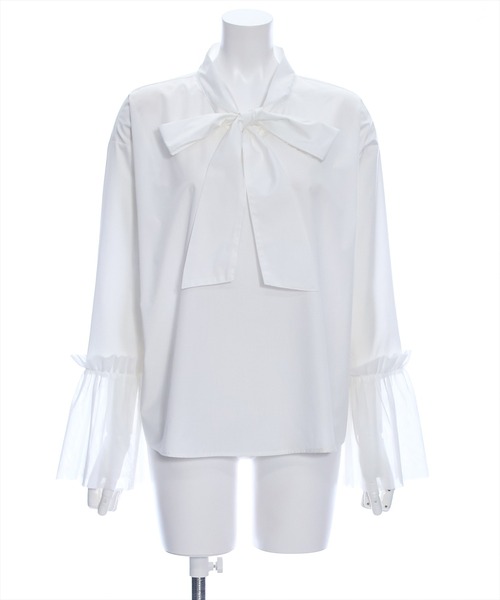 clear（クリア）の「≪再入荷≫袖口チュール切替リボンブラウス[着回し力抜群 ガーリー]（シャツ/ブラウス・レディース・ブラック/オフホワイト・F）」の13枚目の写真