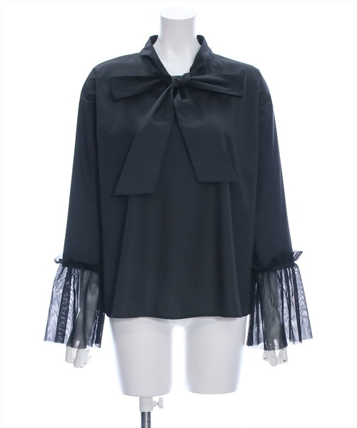 clear（クリア）の「≪再入荷≫袖口チュール切替リボンブラウス[着回し力抜群 ガーリー]（シャツ/ブラウス・レディース・ブラック/オフホワイト・F）」の14枚目の写真