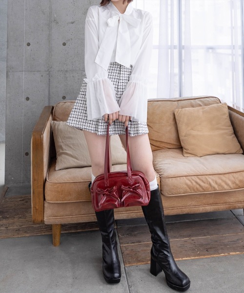 clear（クリア）の「≪再入荷≫袖口チュール切替リボンブラウス[着回し力抜群 ガーリー]（シャツ/ブラウス・レディース・ブラック/オフホワイト・F）」の17枚目の写真