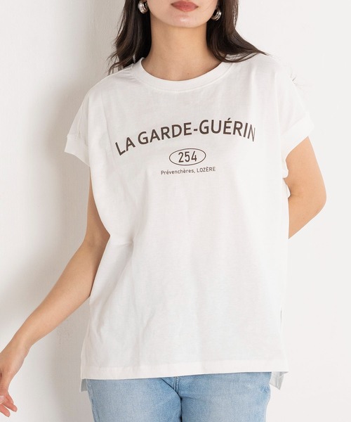 EUCLAID（エウクレイド）の「フレンチスリーブロゴＴシャツ（Tシャツ/カットソー・レディース・ライトグリーン/オフホワイト/チャコールグレー・38）」の2枚目の写真