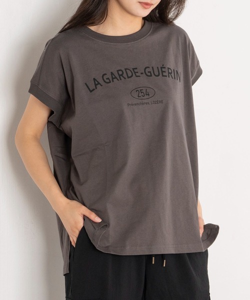 EUCLAID（エウクレイド）の「フレンチスリーブロゴＴシャツ（Tシャツ/カットソー・レディース・ライトグリーン/オフホワイト/チャコールグレー・38）」の3枚目の写真