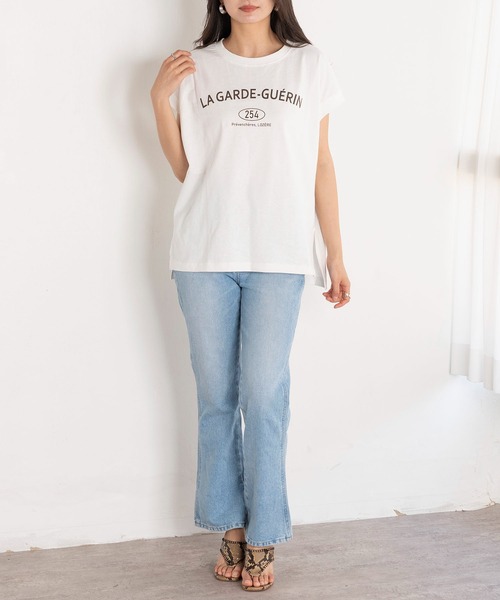 EUCLAID（エウクレイド）の「フレンチスリーブロゴＴシャツ（Tシャツ/カットソー・レディース・ライトグリーン/オフホワイト/チャコールグレー・38）」の4枚目の写真