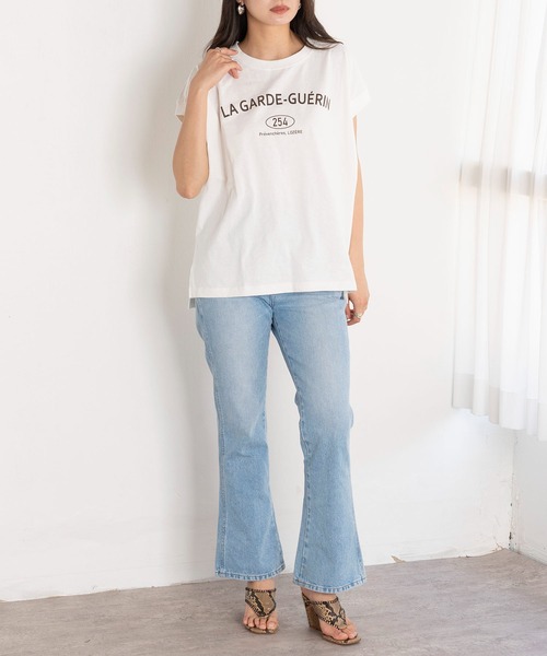 EUCLAID（エウクレイド）の「フレンチスリーブロゴＴシャツ（Tシャツ/カットソー・レディース・ライトグリーン/オフホワイト/チャコールグレー・38）」の6枚目の写真