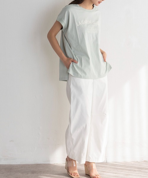 EUCLAID（エウクレイド）の「フレンチスリーブロゴＴシャツ（Tシャツ/カットソー・レディース・ライトグリーン/オフホワイト/チャコールグレー・38）」の8枚目の写真