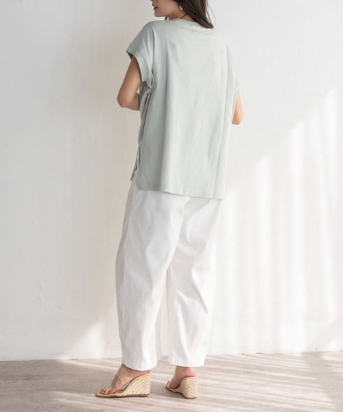 EUCLAID（エウクレイド）の「フレンチスリーブロゴＴシャツ（Tシャツ/カットソー・レディース・ライトグリーン/オフホワイト/チャコールグレー・38）」の9枚目の写真