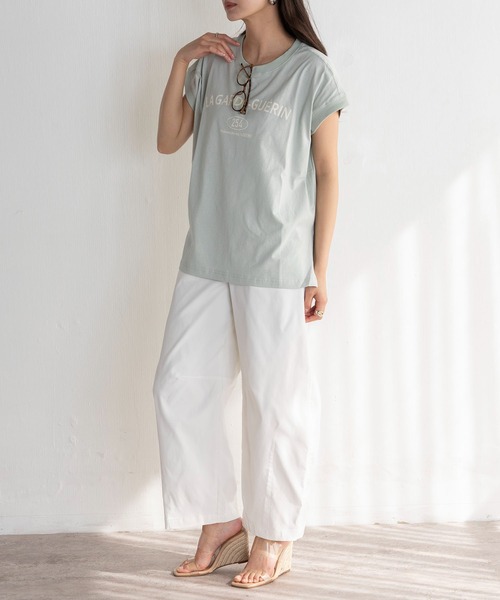 EUCLAID（エウクレイド）の「フレンチスリーブロゴＴシャツ（Tシャツ/カットソー・レディース・ライトグリーン/オフホワイト/チャコールグレー・38）」の11枚目の写真