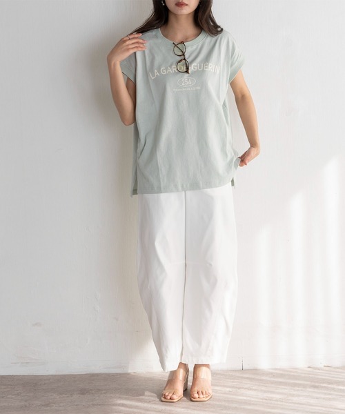 EUCLAID（エウクレイド）の「フレンチスリーブロゴＴシャツ（Tシャツ/カットソー・レディース・ライトグリーン/オフホワイト/チャコールグレー・38）」の12枚目の写真