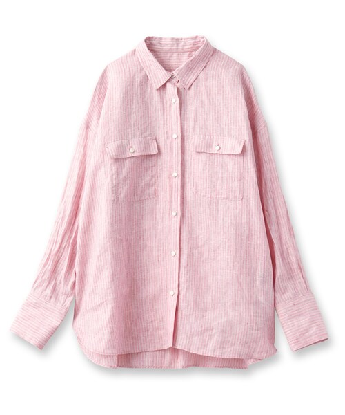 untitled 48サイズ 5L リネンストライプ レギュラーシャツ 麻 楽天 