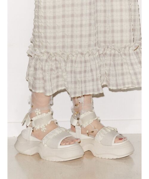 merry jenny（メリージェニー）の「【ZOZOTOWN限定】フリルメッシュスニーカーサンダル（サンダル・レディース・ブラック/ピンク/アイボリー・MEDIUM/LARGE）」の15枚目の写真