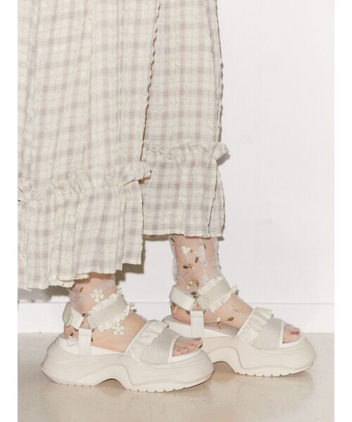 merry jenny（メリージェニー）の「【ZOZOTOWN限定】フリルメッシュスニーカーサンダル（サンダル・レディース・ブラック/ピンク/アイボリー・MEDIUM/LARGE）」の17枚目の写真
