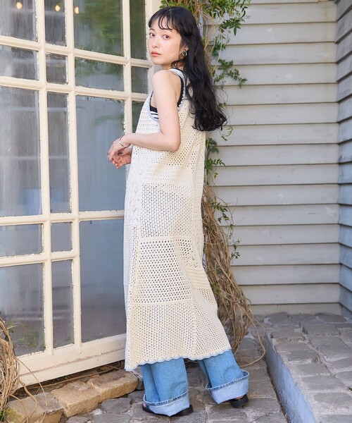 パッチワーククロシェ風ノースリーブワンピース