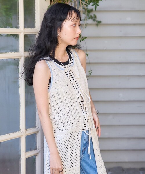 パッチワーククロシェ風ノースリーブワンピース