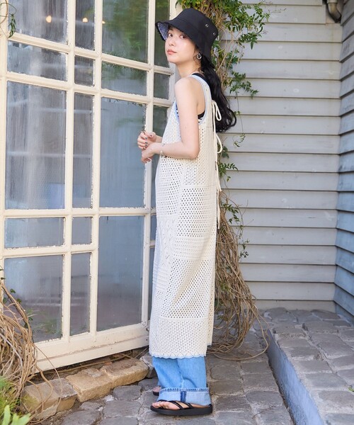 パッチワーククロシェ風ノースリーブワンピース