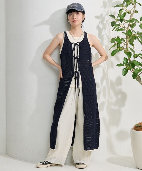 パッチワーククロシェ風ノースリーブワンピース