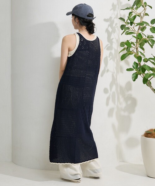 パッチワーククロシェ風ノースリーブワンピース