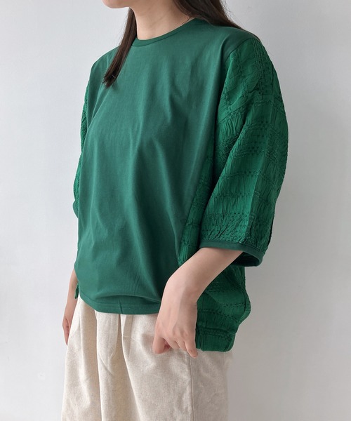 AS KNOW AS plus(アズノゥアズプラス)の「◎カットソーと布帛切り替え パフスリーブプルオーバー(Tシャツ/カットソー・レディース・ブラック系/ホワイト系/ブルー系/ブルー系1/ホワイト系1/ネイビー系/グリーン系/ブルー系2・FREE)」の5枚目の写真
