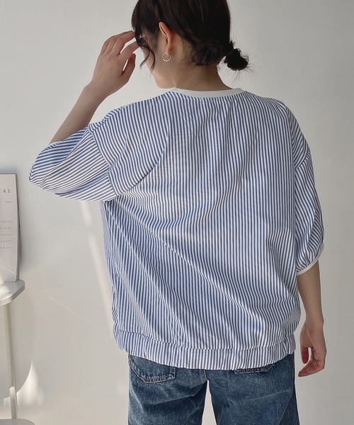 AS KNOW AS plus(アズノゥアズプラス)の「◎カットソーと布帛切り替え パフスリーブプルオーバー(Tシャツ/カットソー・レディース・ブラック系/ホワイト系/ブルー系/ブルー系1/ホワイト系1/ネイビー系/グリーン系/ブルー系2・FREE)」の22枚目の写真