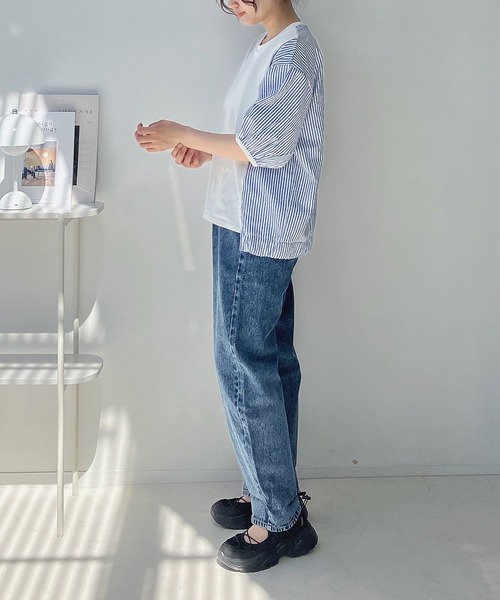 AS KNOW AS plus(アズノゥアズプラス)の「◎カットソーと布帛切り替え パフスリーブプルオーバー(Tシャツ/カットソー・レディース・ブラック系/ホワイト系/ブルー系/ブルー系1/ホワイト系1/ネイビー系/グリーン系/ブルー系2・FREE)」の20枚目の写真