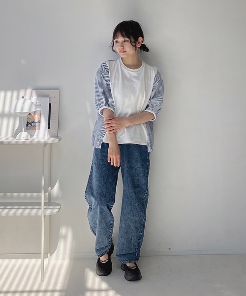 AS KNOW AS plus(アズノゥアズプラス)の「◎カットソーと布帛切り替え パフスリーブプルオーバー(Tシャツ/カットソー・レディース・ブラック系/ホワイト系/ブルー系/ブルー系1/ホワイト系1/ネイビー系/グリーン系/ブルー系2・FREE)」の19枚目の写真