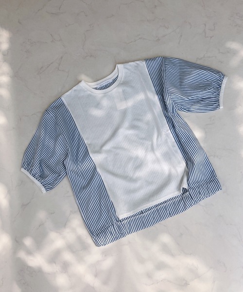 AS KNOW AS plus(アズノゥアズプラス)の「◎カットソーと布帛切り替え パフスリーブプルオーバー(Tシャツ/カットソー・レディース・ブラック系/ホワイト系/ブルー系/ブルー系1/ホワイト系1/ネイビー系/グリーン系/ブルー系2・FREE)」の9枚目の写真