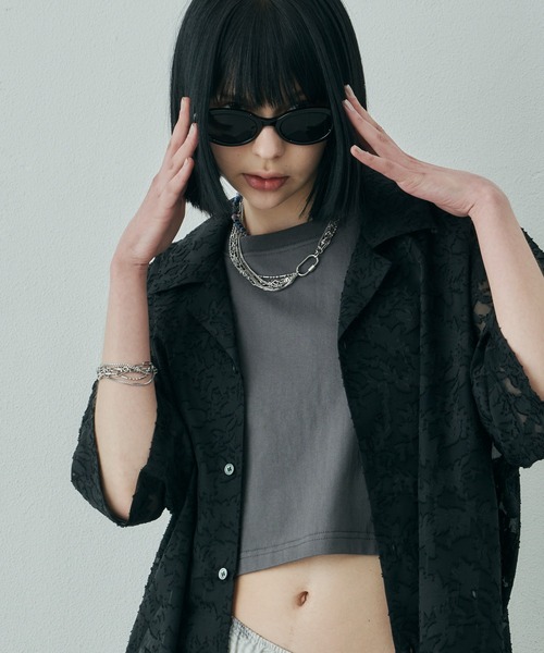 AIVER(アイバー)の「AIVER 透かしジャガードS/Sワイドシャツ(シャツ/ブラウス・メンズ・ブラック/ライトグレー/ネイビー・SMALL/MEDIUM/LARGE)」の4枚目の写真