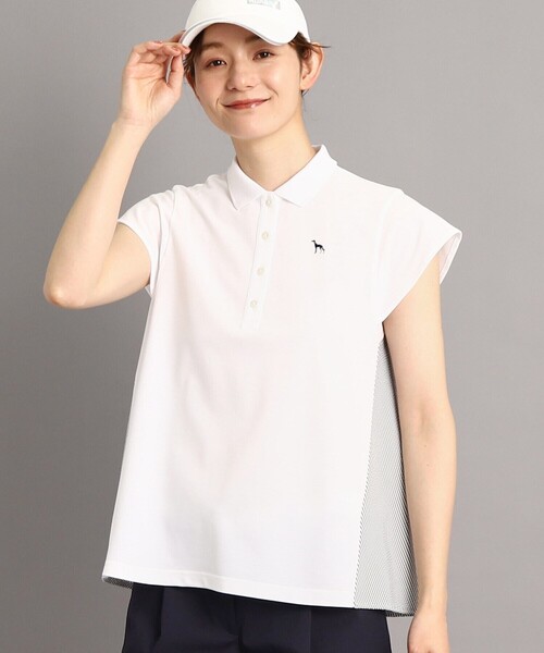 adabat（アダバット）の「◆【UVカット】異素材組み合わせ バックデザイン フレンチスリーブポロシャツ（ポロシャツ・レディース・ホワイト/ネイビー・42/38/40/36）」の3枚目の写真