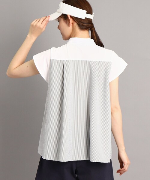 adabat（アダバット）の「◆【UVカット】異素材組み合わせ バックデザイン フレンチスリーブポロシャツ（ポロシャツ・レディース・ホワイト/ネイビー・42/38/40/36）」の4枚目の写真