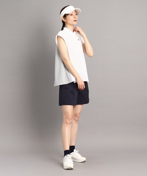 adabat（アダバット）の「◆【UVカット】異素材組み合わせ バックデザイン フレンチスリーブポロシャツ（ポロシャツ・レディース・ホワイト/ネイビー・42/38/40/36）」の5枚目の写真