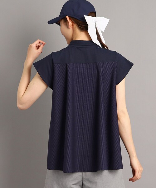 adabat（アダバット）の「◆【UVカット】異素材組み合わせ バックデザイン フレンチスリーブポロシャツ（ポロシャツ・レディース・ホワイト/ネイビー・42/38/40/36）」の9枚目の写真