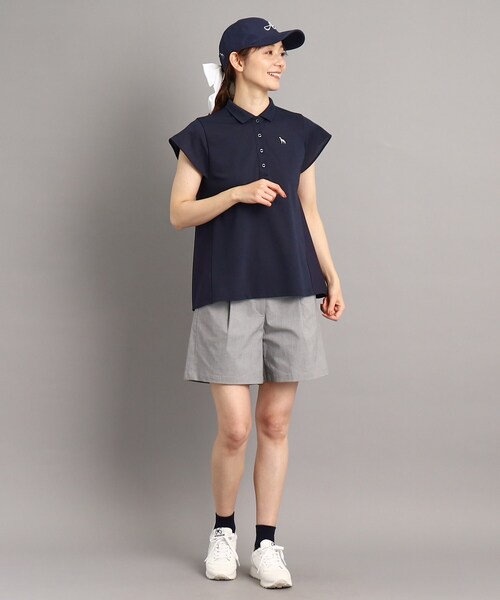 adabat（アダバット）の「◆【UVカット】異素材組み合わせ バックデザイン フレンチスリーブポロシャツ（ポロシャツ・レディース・ホワイト/ネイビー・42/38/40/36）」の10枚目の写真