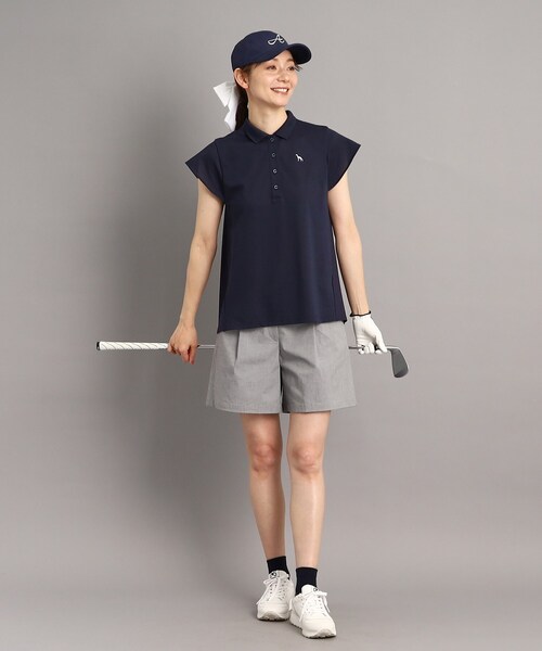 adabat（アダバット）の「◆【UVカット】異素材組み合わせ バックデザイン フレンチスリーブポロシャツ（ポロシャツ・レディース・ホワイト/ネイビー・42/38/40/36）」の11枚目の写真