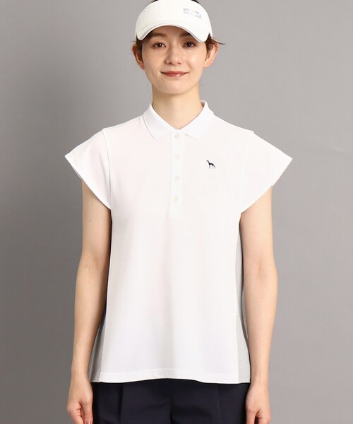 adabat（アダバット）の「◆【UVカット】異素材組み合わせ バックデザイン フレンチスリーブポロシャツ（ポロシャツ・レディース・ホワイト/ネイビー・42/38/40/36）」の14枚目の写真