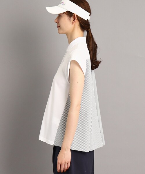 adabat（アダバット）の「◆【UVカット】異素材組み合わせ バックデザイン フレンチスリーブポロシャツ（ポロシャツ・レディース・ホワイト/ネイビー・42/38/40/36）」の15枚目の写真